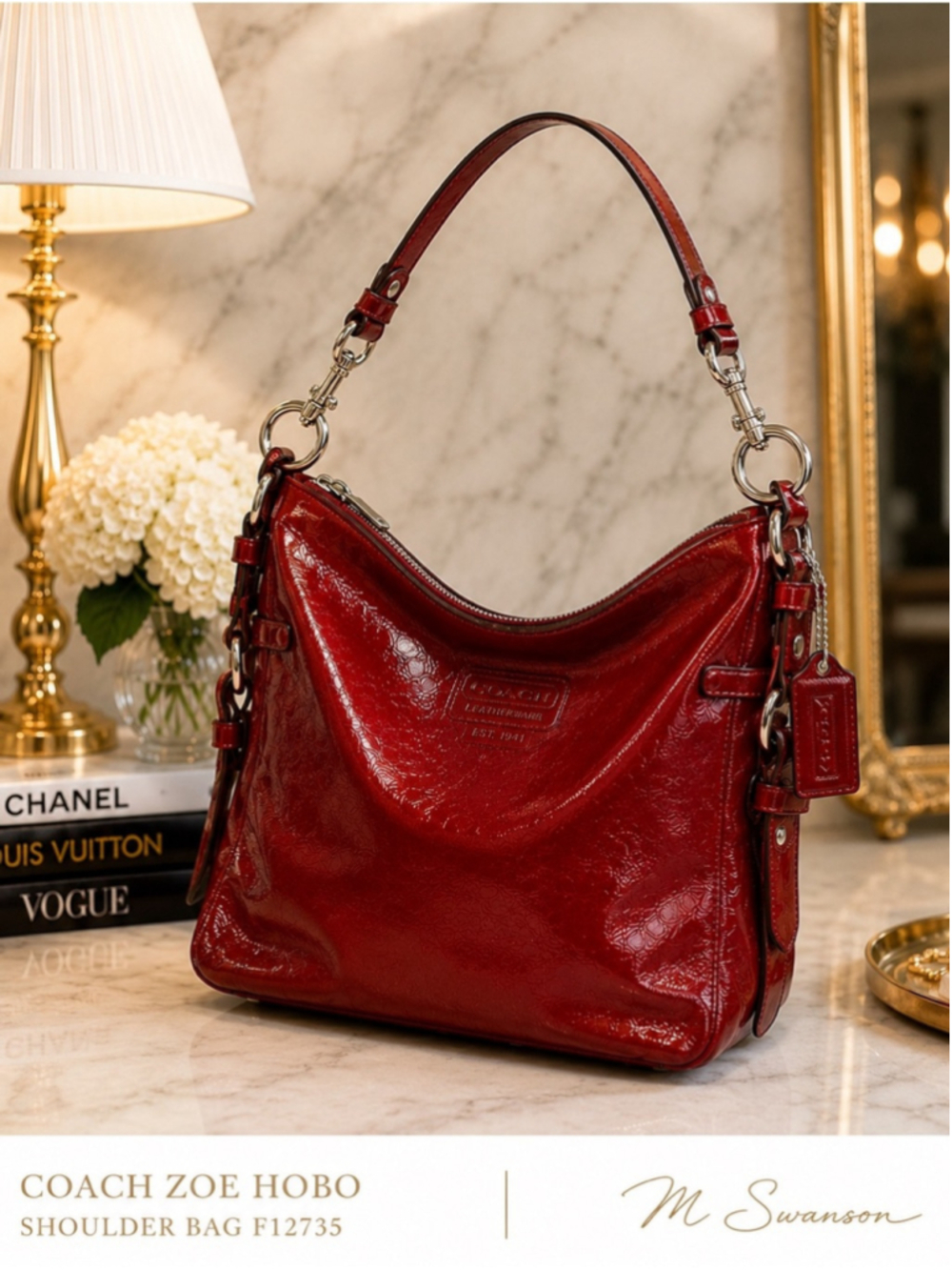 Coach Y2K Red Patent Leather Zoe Hobo Shoulder Bag F12735